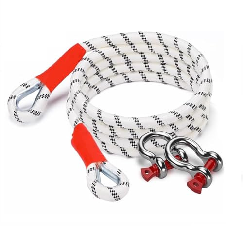 Corde de récupération cinétique (0,4 x 9,1 m), sangle de récupération de 40 kg en nylon extensible très résistante avec 2 manilles souples pour camions, VUS, UTV, VTT, tracteurs et voitures (blanc, 4