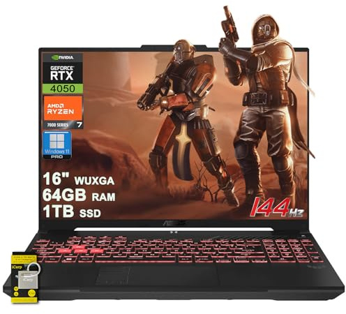 ASUS TUF Gaming A16 Laptop 16 pulgadas WUXGA IPS 144Hz AMD 6-core Ryzen 7 7445HS 64GB RAM 1TB SSD GeForce RTX 4050 (hasta 194 tapas AI) RGB retroiluminado USB4 bidireccional AI cancelación de ruido