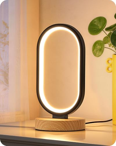 EDISHINE LED Nachttischlampe, Touch-Dimmer, 3 Farbtemperaturen, Holzoptik | Speicherfunktion, 3000K/4000K/6500K, Metallsockel mit Holzmaserung, 12W für Schlafzimmer, Wohnzimmer, Büro