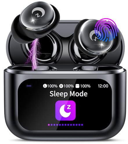 Bluetooth Kopfhörer, Mini 48 Std Schlafkopfhörer Bluetooth 5.4 mit Touchscreen, 2026 Neue in Ear Kopfhörer Kabellos mit ENC Noise Cancelling, IPX7 Ohrhörer, Immersiver Deep Bass Earbuds,SchwarzSchwarz