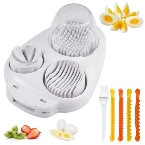 3 in 1 Eierschneider Edelstahl, Mini-Reinigungsbürste und Wellig Zum Schneiden, Mehrzweck Eierschneider Spülmaschinenfest für Eier Pilze Weiches Obst