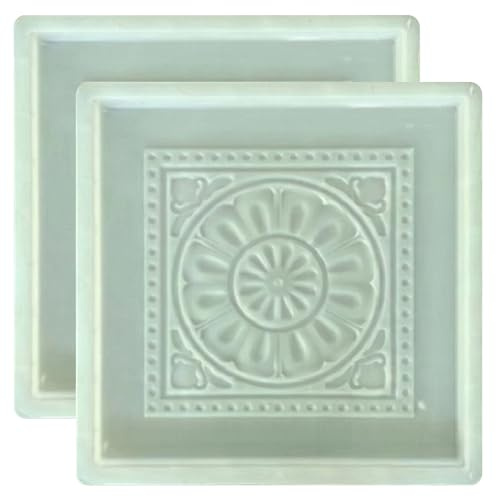 Stampi per cemento, stampi per finitrici in calcestruzzo da 2 confezioni, plastica riutilizzabile addensata con motivo floreale squisito, bianco per fai da te 16x16 pollici