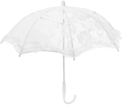 Hochzeitsschirm aus Spitze, Weiß, für Bühnenauftritt und Brautdeko | Lace, Stahl und Kunststoff, Ergonomischer Griff, Elegant Klassisch Romantisch, 51241 Bleichweiß