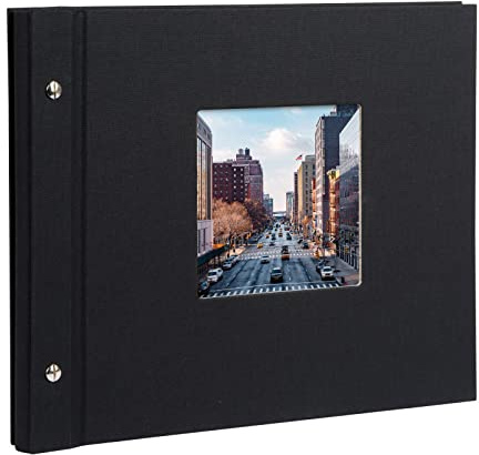 goldbuch 26897 Schraubalbum Bella Vista Schwarz, Fotoalbum 30 x 25 x 2 cm | Erweiterbares Fotobuch mit Bildausschnitt, schwarzem Leinen-Einband, 40 weißen Seiten & Pergamin, 80 Fotos, Made in Germany