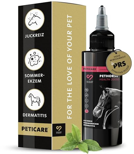 Peticare Spezial-Mittel für Pferde | bei Sommerekzem Dermatitis Ekzem | lindert effektiv Juckreiz & unterstützt Regenerationsprozess, einzigartiges PRS® System für lange Wirkung – petHorse Health 2000