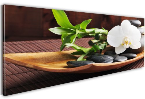 murando - Wandbilder XXL Blumen Orchidee 120x40 cm 1 tlg - Wand Deko Vlies Leinwand Bilder Groß Wanddeko Wohnzimmer Schlafzimmer Kunstdrucke Panoramabild - Bambus Feng Shiu Spa weiß grün