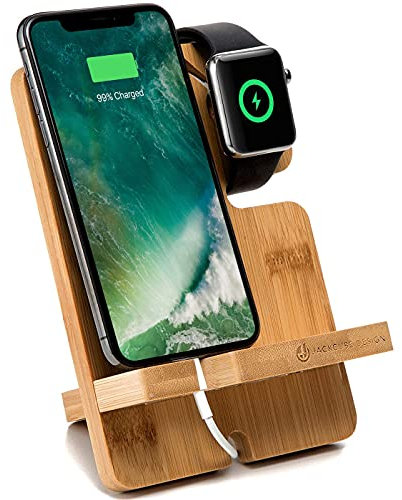 JACKCUBE Design Bambus Aufladestation Ständer Multi Geräte Ladestation Organizer Halter für Smartphone, Handy, Mobiltelefon klein - :MK243A