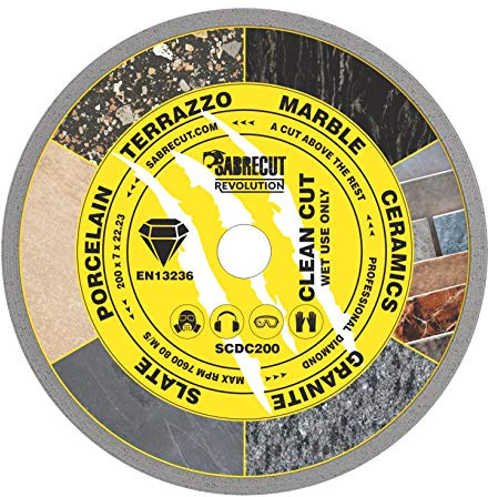 SabreCut 1pc SCDC200 200mm x 22.23mm Continuous Rim Diamond Cutting Disc | High-grade diamond construction provides fast, clean and durable dry cutting with no water cooling required
