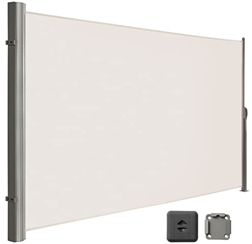 LARMNEE Alu-Seitenmarkise, ausziehbar, 180 x 400 cm, Sichtschutz, Sonnenschutz, Blickdicht, Seitenrollo, für Balkon, Terrasse, Garten, Beige EBE184BP02