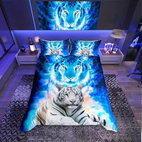 Loussiesd Bettwäscheset mit Tiger-Motiv, für Kinder und Erwachsene, Motiv: Wildtiere, Safari, Katze, sehr weich, Raumdekoration, Kingsize, Reißverschluss