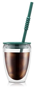 Bodum Pavina to Go doppelwandiger Trinkbecher mit Deckel und Strohhalm, 0,3 l, 2 Stück K11849-450SA-450-Y21 Blume