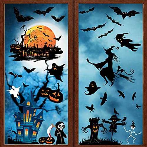 Heekpek Halloween Fensterbilder - Statisch Deko Aufkleber Selbstklebend Wiederverwendbar Ablösbar Fensteraufkleber Glas Dekorationen Doppelseitiger Druck