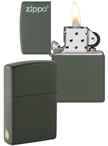 Zippo Briquet Tempête - Logo & Design Flamme - Vert Mat - Rechargeable - Réutilisable - Design Coupe-Vent - Coffret Cadeau Fabriqué aux États-Unis - Exclusivité Amazon