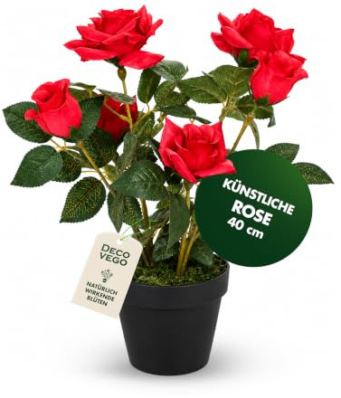 Decovego Planta Rosa Rosal Artificial Decoración Interiorismo 6 Flores 40cm