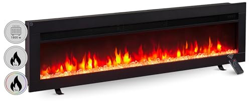 BALDERIA Camino Agnes 50 | Caminetto a Incasso Con Riscaldamento Elettrico 2000 W | Effetto Fiamma 3D | Inserto Con Telecomando, Timer, Termostato | Nero