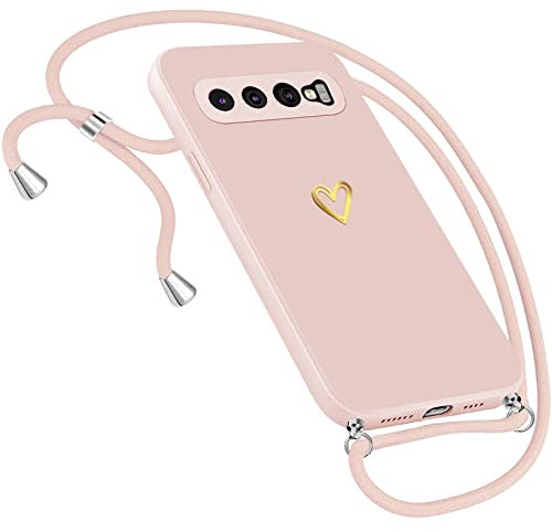 Handykette Hülle für Samsung Galaxy S10 Plus Hülle Necklace, Herz Motiv Muster Handyhülle Samsung Galaxy S10 Plus Hülle mit Band Kordel zumUmhänge Ultradünn Hülle Samsung S10 Plus Handykette (Rosa)