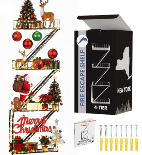 VERSATILE KAS Fire Escape Shelf Fire Escape Wandregal Schmuckregal Display Figur Regal Superhelden-Display Schwebende Treppe New York Wandleiter Firescape (4-stöckig)