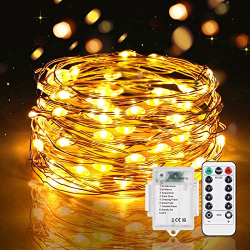 Lichterkette Timer Batterie, 1 Stück 5M 50er Micro LED Lichterkette mit 8 Programm, Drahtlichterkette Wasserdichte Kupferdraht Lichterketten für Zimmer Hochzeit Weihnachten
