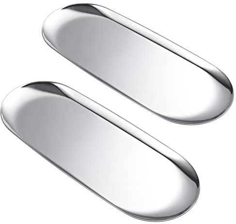 Set of 2 Multi-Purpose Oval Stainless Steel Tray – Mirror-Polished,Jewelry & Perfume Storage, Bathroom Organizer, Coffee Table Tray, Candle Display, 23cm x 9.5cm, Silver
