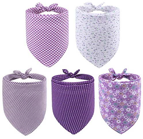 PAWCHIE Dog Bandanas Pet Scarves for Girl Boy - 5 Pack Reversible Kerchief Triangle Bibs Decoration Accessories, Floral Dog Bandana, Adjustable Soft Cute Square Bandana for Small Dogs Cats Pets