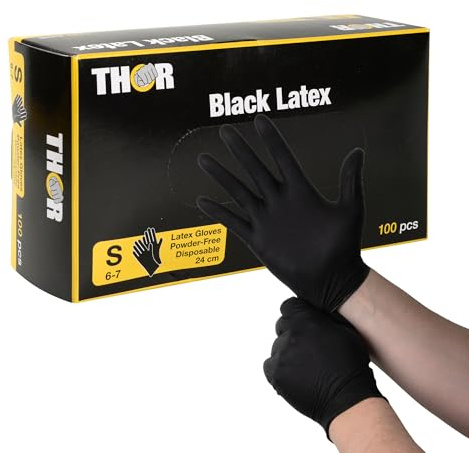 ABENA THOR Latexhandschuhe Schwarz, S 100 Stück, | Einmalhandschuhe, Puderfrei, Für Küche, Kochen, Putzen, Grillen & Werkstatt