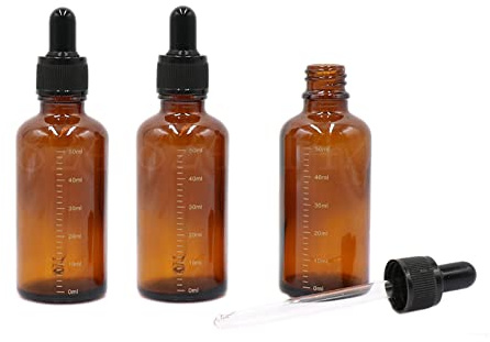 TUPANDY 3PCS 50ml/1.3oz Empty Amber Glass Dropper Bottles Refillable Glass Dropper Graduated Bottles Container Storage Jar Pot Holder for Costmetic Essential Oil Perfume Aromatherapy