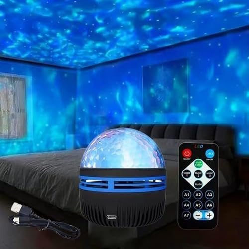 Ocean Wave Projector, USB Rechargeable LED Ocean Wave Projector with Remote Control for Bedroom Party Decoration (A)