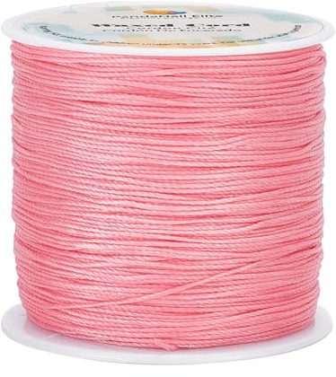 PH PandaHall 115 Yards 0.5mm Waxed Polyester Cord, Pink Wax Cord | Waxed Beading String Twine Waxed Threads for DIY Bracelet Necklaces Dreamcatcher Jewellery Making Sewing Macrame Sewing