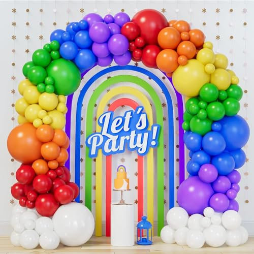Rainbow Balloons 140pcs Assorted Sizes Color Latex Balloons 5/10/12/18 Inches Multicolor Bright for LGBT Wedding Party Decoration, Birthday Party Supplies or Arch Garland Decoration