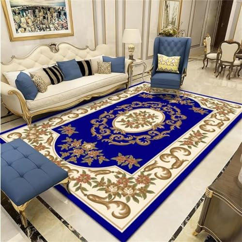 RUGMRZ Balkon Teppich 200x300CM Balkonteppich maschinenwaschbar Blau Waschbarer Wohnzimmerteppich im Retro-Stil mit geometrischem Muster teppiche fürs kinderzimmer
