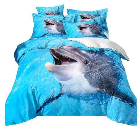 ZZTBQ Delphin blau Kinderbettwäsche 100x135 Baby Bettwäsche Ozean Tier Delfin Blau Bettbezug und Kissenbezug-Set Baby Bettwäsche Set für Kleinkinder und Babybetten