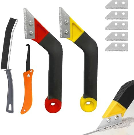 Pro Grout Removal Tool - 9 Pcs Tile Grout Rake with 2 Removal Tools, 5 Replacement Accessories, 1 Hand Saw Angled Rake, 1 Brush