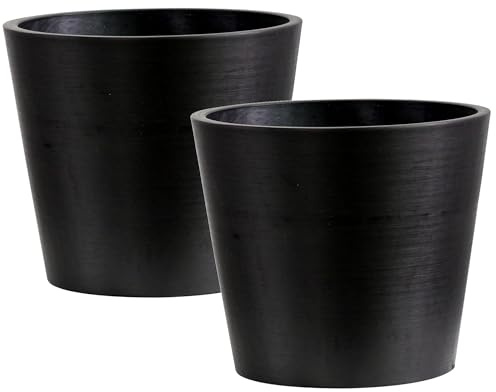 Olly & Rose Artstone - Juego de 2 macetas de 20 cm para interiores y exteriores, color negro mate cepillado, macetas grandes y macetas para jardín y hogar