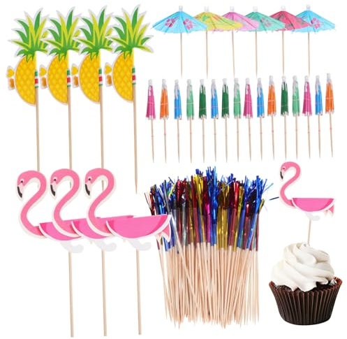 Amosfun 140 Stück Cupcake Topper Flamingo Dessert Picks Hawaii Kuchendeko Für Geburtstagsfeiern Und Sommerpartys Einfache Handhabung Glatte Oberfläche
