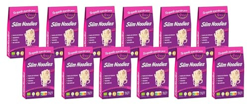 Slim Pasta - Noodles de Konjac Pack 12 - Ideal para Dietas Keto y Low Carb | Pasta de Konjac - 9 Kcal cada 100 g - Efecto Saciante - Elaborado con Harina de Konjac, Agua Purificada y Fibra de Avena