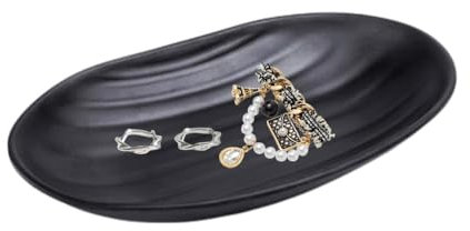 Pamtns Svuotatasche Ovale Contenitore Vassoio Decorativo Vassoio Ovale Nero Portaoggetti Nero Centrotavola Svuota Tasche da Ingresso Portagioie Vassoio Portachiavi Organizzatore Pratico Ciotola Chiave
