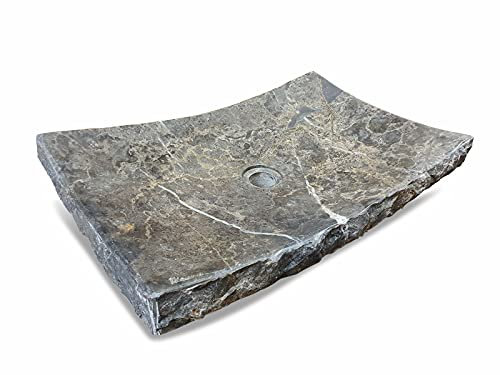Lavandino in pietra naturale, in marmo, 55 x 35 cm, con inserto in marmo scuro