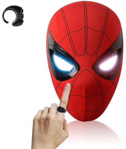 AUGMAXI Electric Spider Superhero Role-Playing Mask with Moving Mech Eyes and LED Lights - Remote Control Ring, Fun Gift for Fans