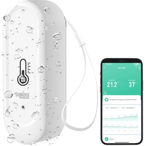 Luminea Home Control Temperatur Sensor WLAN: WLAN-Außen- und Innen-Temperatur- und Luftfeuchtigkeitssensor, IP65 (Außensensor, Thermometer Hygrometer Funk, Uhr)