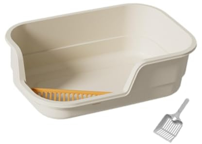 MagiDeal Open Cats Litter Boxes,Open Top Pet Anti Splashing Open Air Litter Pan,Portable Anti Splash Cat Toilet Sandbox,Cat Toilet, beige