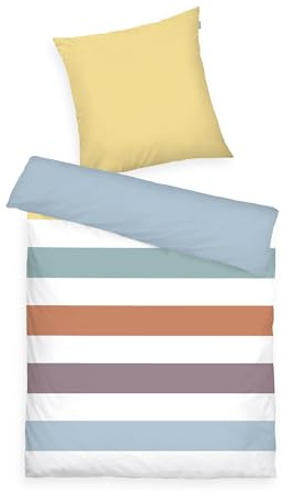 TOM TAILOR Renforcé-Bettwäsche, 65x100 cm + 160x210 cm, 100% Baumwolle/Renforcé, Mit Wendemotiv und farbigem Markenreißverschluss, Colored Stripes Bunt (Multi Color)