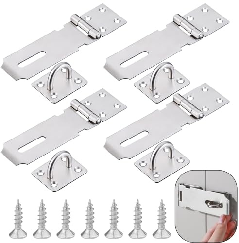 Padlock Shed Door Hasp, 4 PCS Stainless Steel Hasp Kit, Stainless Steel Lock Latch, Hinge Catch, Security Clasp for Door, Shed, Window, Cabinet