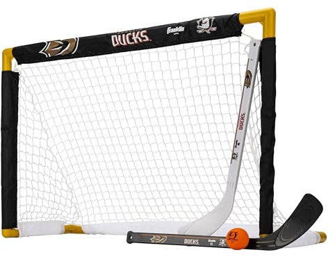 Franklin Sports NHL Anaheim Ducks NHL Team Mini Hockey Set - Kids Indoor Knee Hockey Goal, Ball+2 Mini Stick Combo Ages 3+
