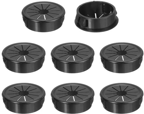 sourcing map 8Pcs Desk Grommet Black, Snap Bushing Grommet With Shutter for Holes with 1.26(32mm) Mounting, Round Nylon Snap in Cable Desk Grommet for Cables and Cords Management