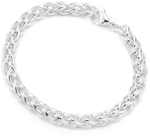 COOLSTEELANDBEYOND Mujeres Tono Plateado Trigo Cadena Pulsera, Acero Inoxidable Trenzado Cuerda Cadena, Pulido, Moda Estilo