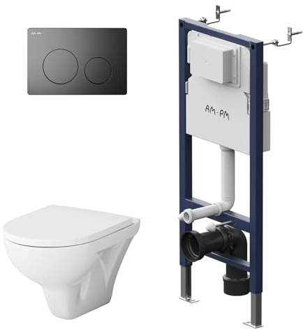 Ensemble complet - Élément de pré-installation incl. plaque de commande II90138 + WC suspendu Hit CTA1700SC FlashClean + Siège de WC avec fermeture amortisée Soft-Close, AM.PM Prime Fit IIS90138