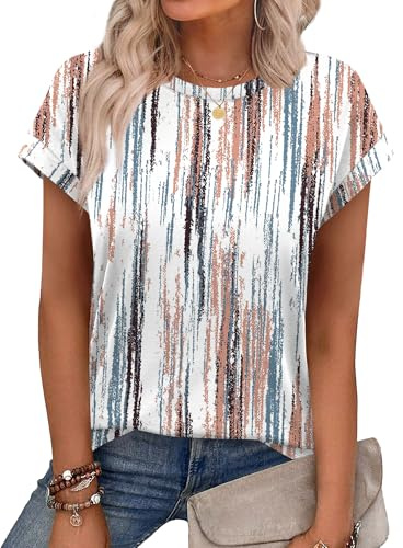 Aokosor Womens Summer Tops Floral Printed Short Capsleeve Shirts Crew Neck Cute Fashion Dressy Tunic Blouses for UK
