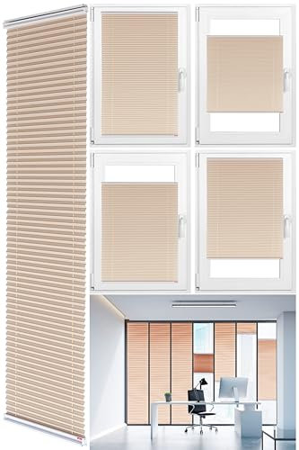 Brillant® Premium Plissee ohne Bohren zum Kleben, Plisseerollo mit Aluminium-Klebeleiste | Sonnenschutz & Sichtschutz für Fenster & Balkontür | Beige - Sand | 80 x 210 cm (BxH)