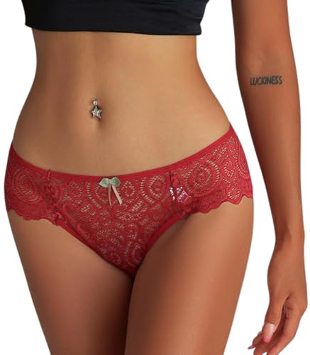 Gatamiau Women's Sexy Lace Panties Low Rise Cheeky Underwear Knickers See Through Floral Lace Thong Hipster Ladies Stretch Bikini Briefs Soft Lingerie G-String