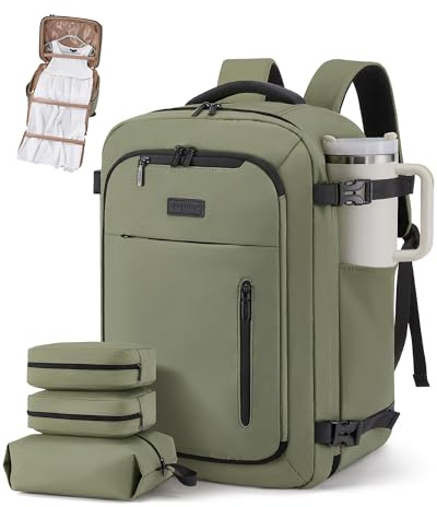 LOVEVOOK Handgepäck Rucksack Flugzeug 45x36x20, Reiserucksack Damen groß, Laptop Travel Backpack Women 17,3 Zoll, Wasserdichter Easyjet Carry On Luggage Cabin Bag für Business Reise Anzug, Grün
